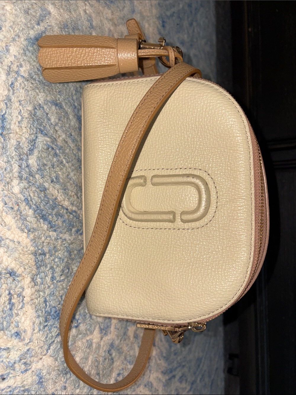 Marc Jacobs Cream and Tan Crossbody Camera Bag with Tassel